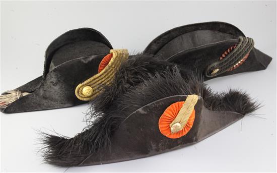 Three 19th century officer's bicorn hats,